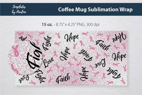 Breast Cancer Tumbler Wrap, Glitter Seamless Sublimation PNG Sublimation Templates by Pauline 