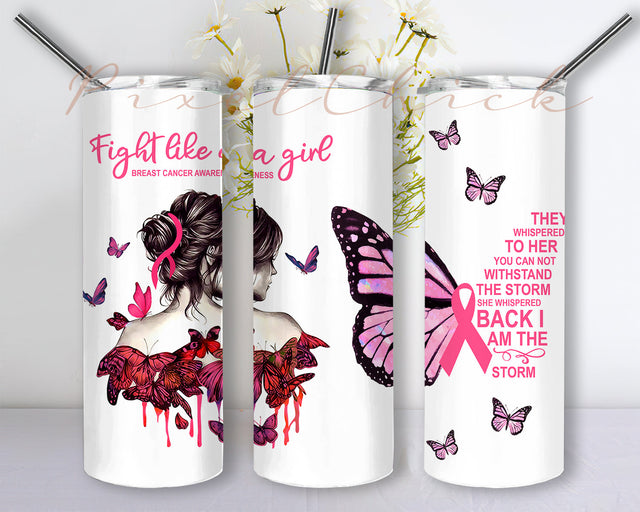 Breast Cancer Warrior 20oz Skinny Tumbler Sublimation Designs Breast Cancer Awareness Ribbon Motivational Tumbler for Straight/Tapered Tumbler Design - PNG Sublimation PixelChick 