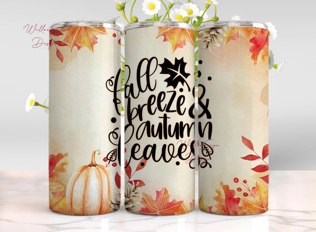Breeze Autumn Leaves Tumbler Design, Pumpkin PNG Sublimation Designs Downloads - Skinny 20oz - Tapered & Straight Sublimation WillowSageDesign 
