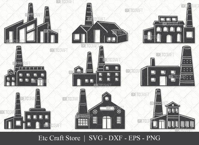 Brick Factory SVG, Factory Silhouette, Factory Svg, Industry Svg, Industrial Svg, Air Pollution Svg, Factory Pipes Svg, Brick Factory Bundle SVG ETC Craft 