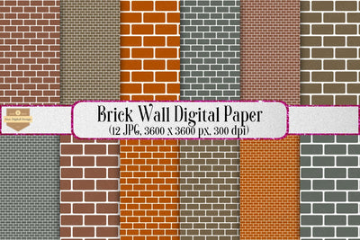 Brick Wall Digital Paper Backgrounds Set Digital Pattern SineDigitalDesign 
