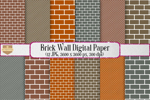 Brick Wall Digital Paper Backgrounds Set Digital Pattern SineDigitalDesign 