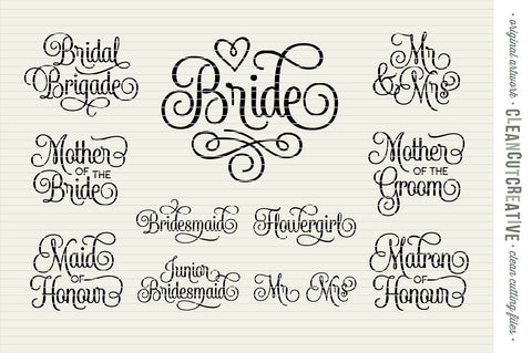 Bridal Party - Wedding Party UK/CA/AU spelling - SET of 11 cutfiles SVG SVG CleanCutCreative 
