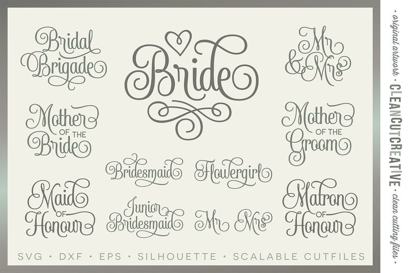 Bridal Party - Wedding Party UK/CA/AU spelling - SET of 11 cutfiles SVG ...