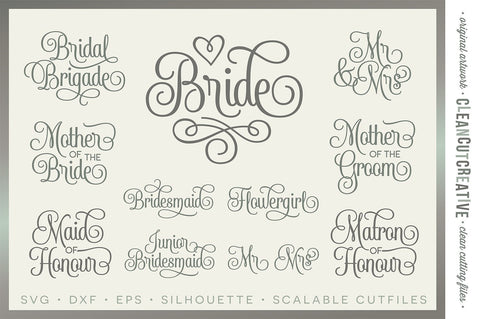 Bridal Party - Wedding Party UK/CA/AU spelling - SET of 11 cutfiles SVG SVG CleanCutCreative 