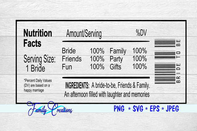 Bridal Shower Nutrition Label SVG Family Creations 