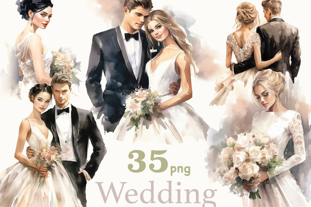 Bride and Groom Clipart | Watercolor Wedding Bundle SVG GlamArtZhanna 