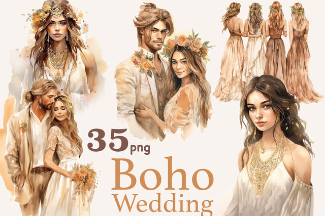 Bride and Groom Watercolor Clipart | Wedding Couple PNG SVG GlamArtZhanna 