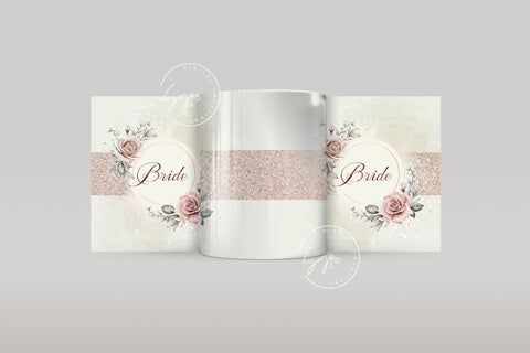 Bride Mug Wrap PNG, Wedding Mug, Bachelorette Party, Flowers, Boho, Bridal, Blush, Glitter, Floral, 11 & 15 Oz Mug Cricut Press Sublimation Sublimation Syre Digital Creations 