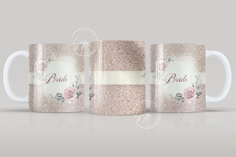 Bride Mug Wrap PNG, Wedding Mug, Bachelorette Party, Flowers, Boho, Bridal, Blush, Glitter, Floral, 11 & 15 Oz Mug Cricut Press Sublimation Sublimation Syre Digital Creations 
