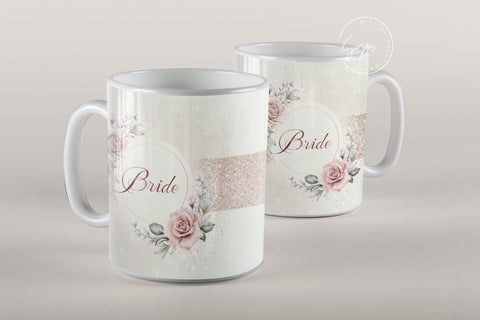 Bride Mug Wrap PNG, Wedding Mug, Bachelorette Party, Flowers, Boho, Bridal, Blush, Glitter, Floral, 11 & 15 Oz Mug Cricut Press Sublimation Sublimation Syre Digital Creations 