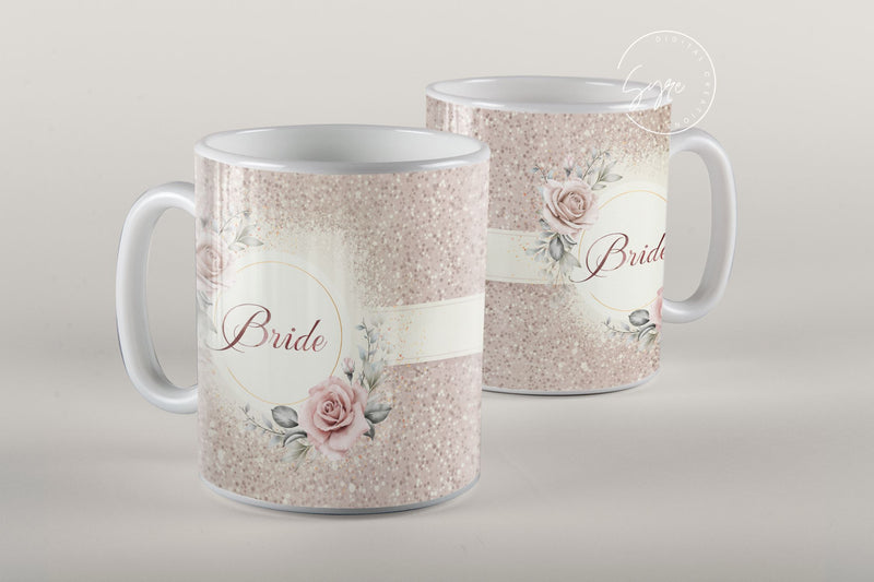 Bride Mug Wrap PNG, Wedding Mug, Bachelorette Party, Flowers, Boho, Bridal, Blush, Glitter, Floral, 11 & 15 Oz Mug Cricut Press Sublimation Sublimation Syre Digital Creations 