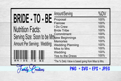 Bride To Be Nutrition Label SVG Family Creations 