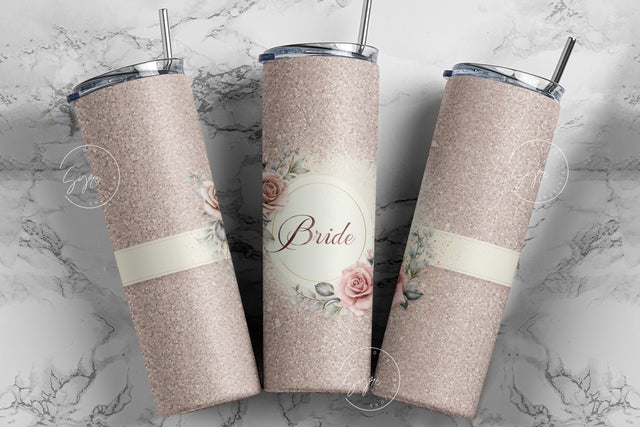 Bride tumbler wrap PNG, Wedding Tumbler, Bachelorette Party, Flowers, Boho, Bridal, Blush, Glitter, Floral 20 oz Skinny Tumbler Sublimation Sublimation Syre Digital Creations 