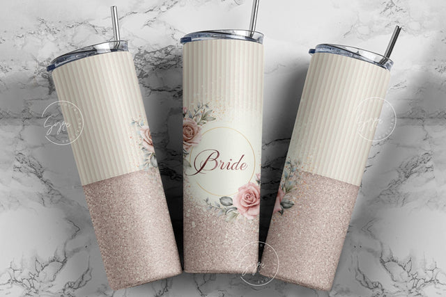 Bride tumbler wrap PNG, Wedding Tumbler, Bachelorette Party, Flowers, Boho, Bridal, Blush, Glitter, Floral 20 oz Skinny Tumbler Sublimation Sublimation Syre Digital Creations 
