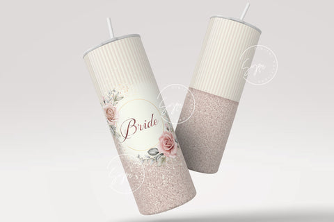 Bride tumbler wrap PNG, Wedding Tumbler, Bachelorette Party, Flowers, Boho, Bridal, Blush, Glitter, Floral 20 oz Skinny Tumbler Sublimation Sublimation Syre Digital Creations 