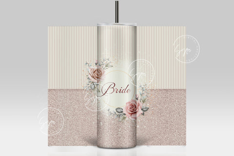 Bride tumbler wrap PNG, Wedding Tumbler, Bachelorette Party, Flowers, Boho, Bridal, Blush, Glitter, Floral 20 oz Skinny Tumbler Sublimation Sublimation Syre Digital Creations 