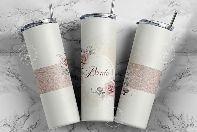 Bride tumbler wrap PNG, Wedding Tumbler, Bachelorette Party, Flowers, Boho, Bridal, Blush, Glitter, Floral 20 oz Skinny Tumbler Sublimation Sublimation Syre Digital Creations 