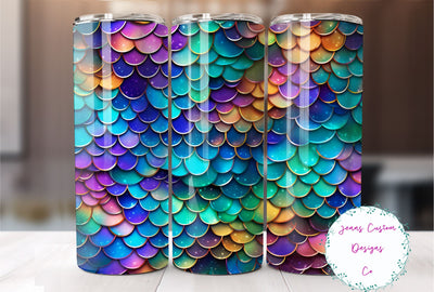 Bright and Colorful Mermaid Scales 20 oz Skinny Tumbler Sublimation Design Digital Download PNG Instant DIGITAL ONLY, Straight tumbler wrap. Sublimation Jenn Driscoll 
