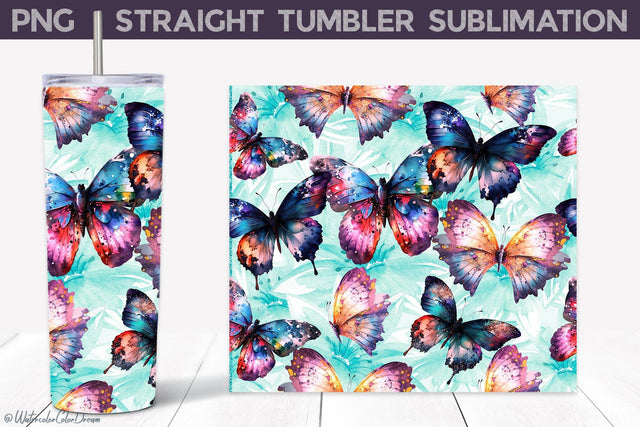 Bright Butterfly Tumbler Wrap Sublimation WatercolorColorDream 