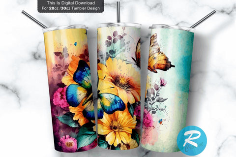 Bright Colors Flowers 20 oz / 30 oz Tumbler PNG Sublimation Regulrcrative 