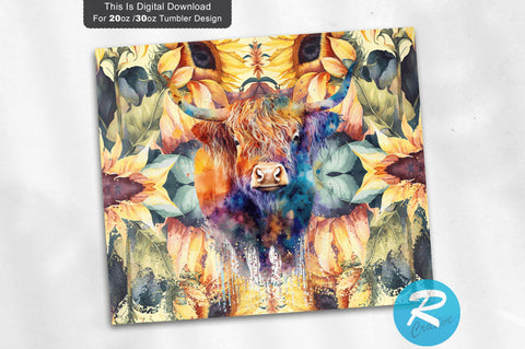 Bright Highland Cow Floral 20 oz / 30 oz Tumbler PNG Sublimation Regulrcrative 