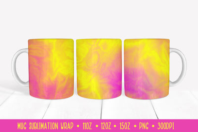 Bright Mug Sublimation Design. Pink Yellow Marble Mug Wrap Sublimation LaBelezoka 