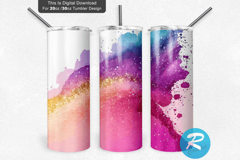 Bright Ombre Watercolor Glitter Paint 20 oz / 30 oz Tumbler PNG Sublimation Regulrcrative 