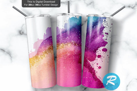 Bright Ombre Watercolor Glitter Paint 20 oz / 30 oz Tumbler PNG Sublimation Regulrcrative 