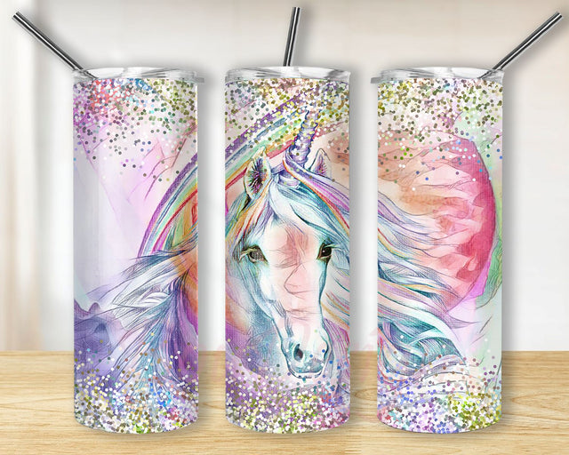 Bright Rainbow Unicorn Tumbler Wrap, Glitter Unicorn Sublimation Design, 20 oz Skinny Tumbler, Rainbow Tumbler PNG, Digital Download Sublimation BouDesign 