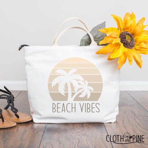 Bring on the Beach Vibes - Retro Sunset with Palm Tree Knockout SVG Cloth and Pine Designs 