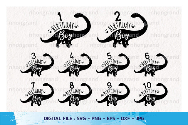 brithday boy and number with dinosaur Silhouette, PNG SVG File, Digital Download SVG nhongrand 