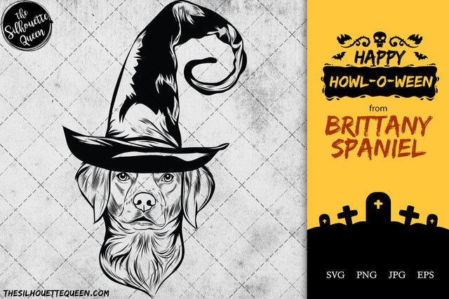 Brittany Spaniel dog svg portrait clipart vector graphic art Witch hat Halloween dog Cricut cut file cuttable design SVG Loveleen Kaur 
