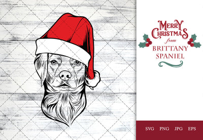 Brittany Spaniel dog svg portrait clipart vector graphic art Xmas hat Christmas dog Cricut cut file cuttable design SVG Loveleen Kaur 