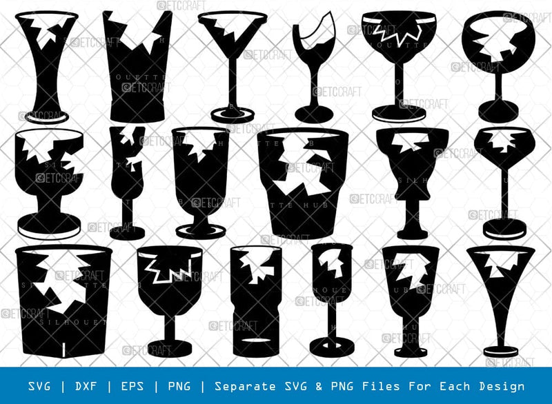 Broken Drink Glass Silhouette Svg Cricut Cut Files Png Bundle, SB01049 SVG ETC Craft 