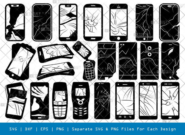 Broken Mobile Silhouette Svg Cricut Cut Files Png Bundle, SB01052 SVG ETC Craft 