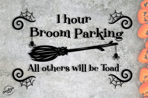 Broom Parking SVG, Halloween farmhouse sign SVG, Halloween sign SVG Createya Design 
