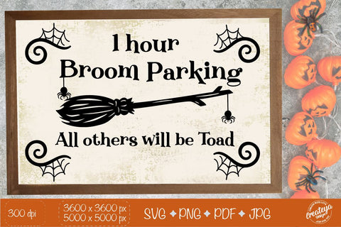 Broom Parking SVG, Halloween farmhouse sign SVG, Halloween sign SVG Createya Design 