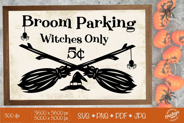 Broom Parking SVG, Witches broom, Halloween farmhouse sign SVG SVG Createya Design 