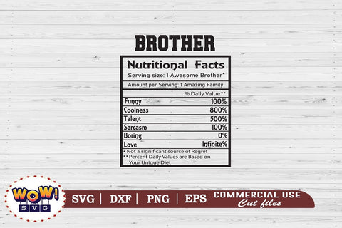 Brother nutrition facts svg, nutritional facts, nutrition chart, funny quotes svg SVG Wowsvgstudio 