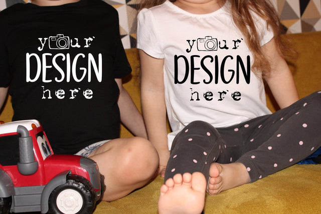 Brothers,Blank White Toddler Girl Shirt Mockup modeled - Toddler T Shirt Mockup - White T Shirt Mockup - Girl Toddler Model - Home Background Mock Up Photo ArtStudio 