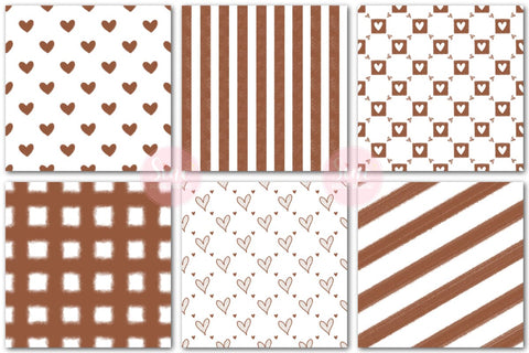 Brown and White Valentines Digital Papers Backgrounds Set Digital Pattern SineDigitalDesign 