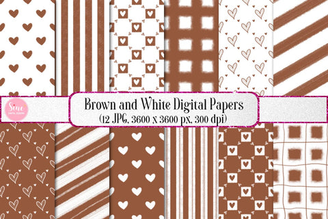Brown and White Valentines Digital Papers Backgrounds Set Digital Pattern SineDigitalDesign 