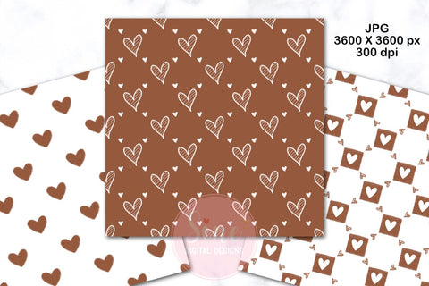 Brown and White Valentines Digital Papers Backgrounds Set Digital Pattern SineDigitalDesign 