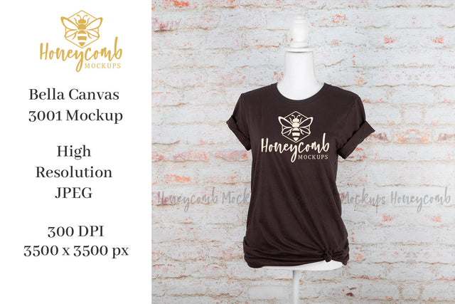 Brown Bella Canvas 3001 T-Shirt Mockup, Women's Brown T-Shirt Mockup Mock Up Photo Honeycomb Mockups 