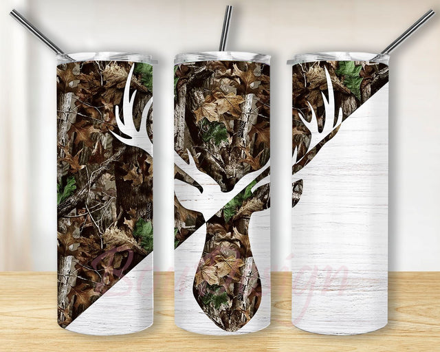 Brown Camo Camp Deer 20 oz Skinny Tumbler Camp Deer Camo and Wood Sublimation Design Digital Download PNG Sublimation BouDesign 