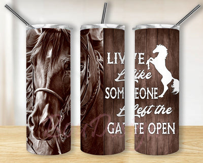 Brown Horse Gate Open 20oz Skinny Tumbler Sublimation Wrap Design PNG Digital Download Sublimation BouDesign 