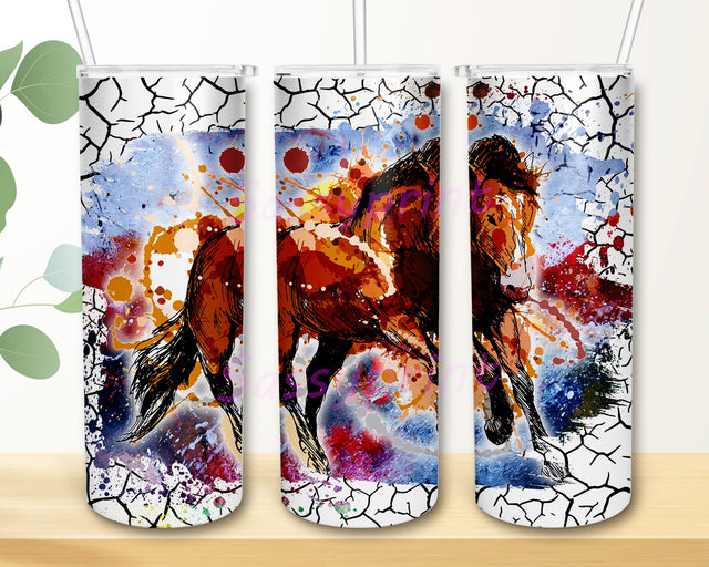 Brown Horse with Paint Crackel Tumbler Wrap PNG, 20oz Tumbler Design Template for Sublimation Sublimation sassyprint 