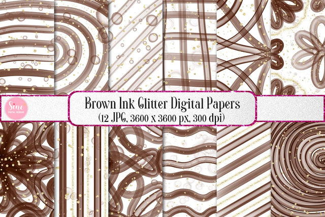 Brown Ink Glitter Digital Papers Backgrounds Set Digital Pattern SineDigitalDesign 