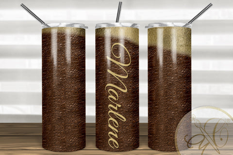 Brown Leather and Gold Foil 20oz Skinny Tumbler Sublimation Sublimation Marlene Campos 